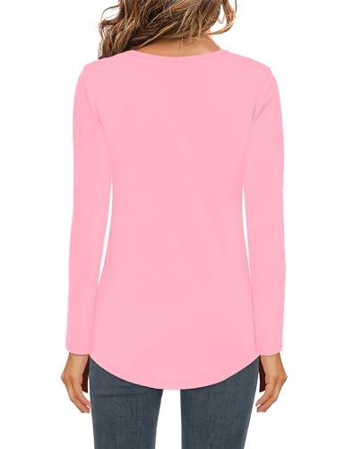 Image of Elesomo Womens T Shirts V Neck Summer Short /Long Sleeve Cotton Tops Tees