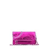 MODELISA - Bolso Bandolera Piel Doble Correa Cadena De Hombro Made In Italy Mujer (Fuxia)