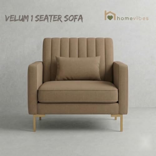 Image of 1 Seater Velum Fabric Sofa Set for Living Room, Modern Design with High Density Foam, Solid Wood Frame, Ergonomic Comfortable Seating for Home & Office (Light Brown, 1 Seater) | Soft foam comfort, Strong wood frame