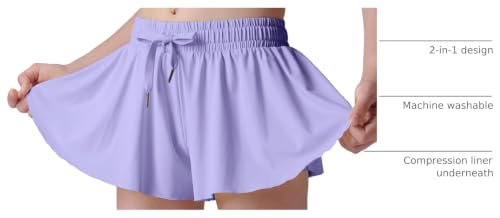 Image of 1 or 3 Pack Girls Flowy Shorts with Spandex Liner & Pocket, 2-in-1 Athletic Butterfly Shorts for Running Dance
