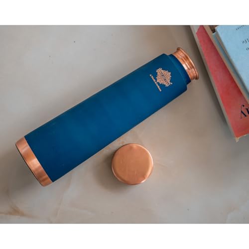 Image of INDIAN ART VILLA Pure Copper Peacock Blue Pyramid Ombre Silk Finish Bottle - 800 ML, Ayurvedic Health Benefits, Ideal for Home, Office, Gym & Travel