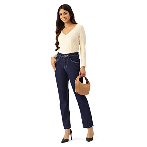 Image of PARIS HAMILTON Womens /Girls High Waist Straight fit Stretchable Denim Jeans Relaxed Fit