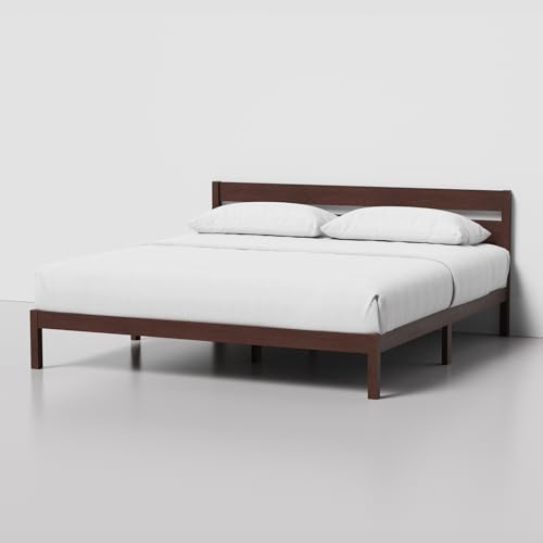 Image of LIFEMENT King Bed Frame with Headboard Classic Wood Platform, Noise Free, Under Bed Storage, No Box Spring Needed, Easy Assembly, Walnut