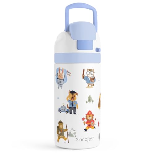 Image of Animals Kids Insulated Stainless Steel Water Bottle 16 Oz, Travel Tumbler for School, Sports for Boys, Birthday, Back To School (Occupational Theme)