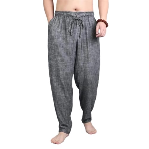 Men Casual Pants Thin Linen Cotton Long Harajuku Wrinkle Baggy Loose Trousers