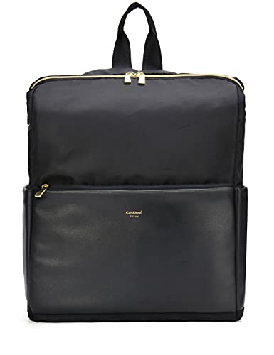 Kah&Kee Cute Travel Backpacks for Womens Fashion Lightweight Water-Resistant Commuting Gym Pockets Fake-Leather Nylon Stitching 2 PCS (Black)