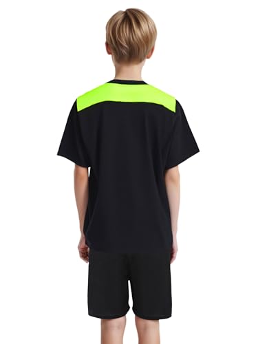 Boys'color Block Football Outfit Quick-dry Printed Top & Shorts For Athletic Sports Training Fluorescent Yellow 12 Years2