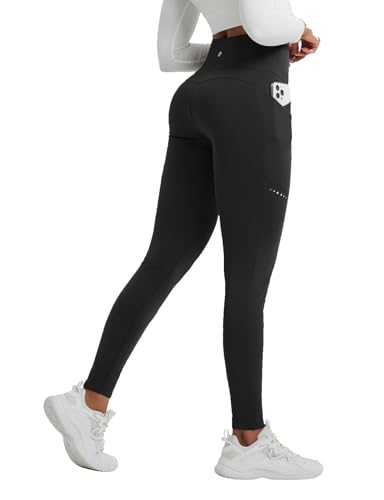 baleaf Thermo Leggings Damen Winter Leggings Gefütterte Thermoleggins Hohe Taille Yogahose Wasserabweisend Sporthose mit Taschen Schwarz L