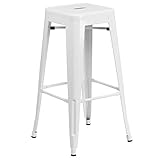 Flash Furniture CH-31320-30-WH-GG High Backless Metal Indoor-Outdoor Barstool with Square Seat, 1 Pack, White