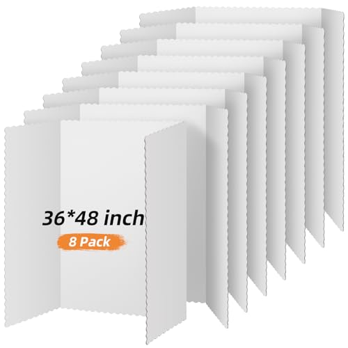 Image of Henoyso 8 Pcs 36 x 48 Inch White Tri Fold Poster Board Bulk for Display | Science Fair Project, Classroom Display Paperboard, Single Wall Build, Lightweight Presentation Board, 3 Panels