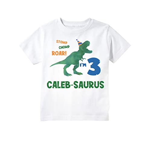 T-Rex Dinosaur Themed Birthday Party Personalized Custom T-shirt for Boys - Main Image