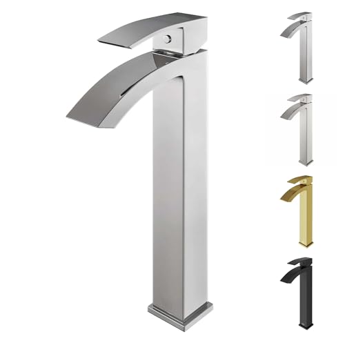 Product Image of the VIGO Duris Waterfall Single-Handle Single-Hole Mount Vessel Bathroom Sink Faucet, 12-Inch, Chrome, Modern Design, Solid Brass, 1.2 GPM WaterSense & Ceramic Disc Valve, Corrosion-Resistant
