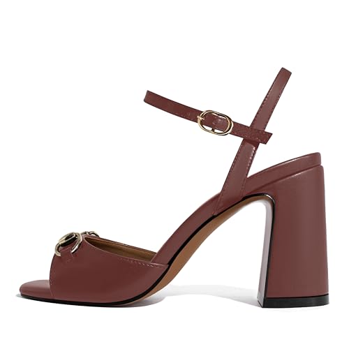 Image of iadore Women Fashion High Block Heel Shoes Strappy with Buckle Fashion Studded Round Open Toe Summer Dress Sandals Size 5-12 US