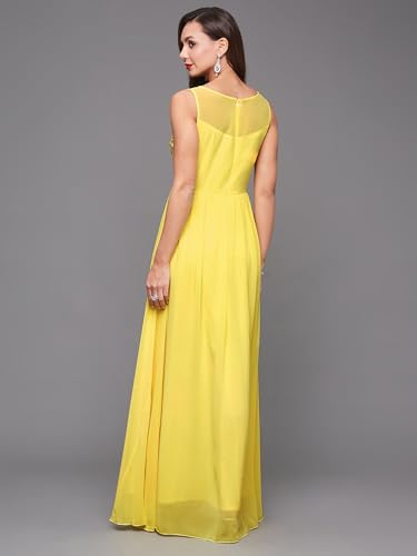 Image of Miss Chase Women's Round Neck Sleeve Embellished Fit Flare Maxi Dress
