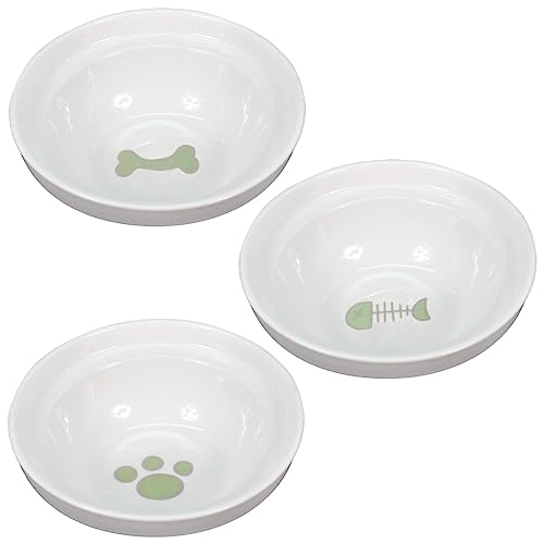 PetStyle えさ皿 アイアンバンブースタンド用 お皿のみ 猫 犬 食器 えさ 皿 餌入れ フードボウル ペット 猫用 犬用 ご飯皿 お皿 水飲み 食器台 食べやすい 陶器 3枚セット (各柄1つずつ/3枚セット)