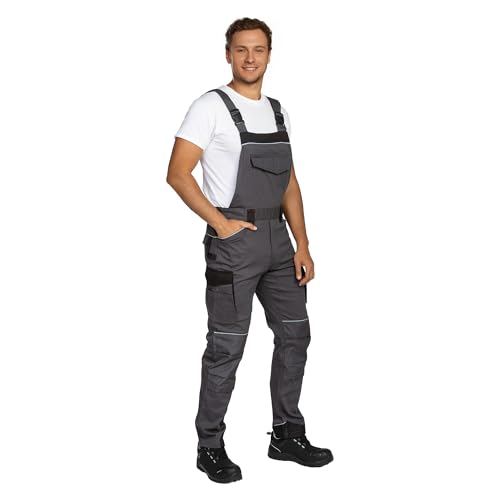 BWOLF Daytona Latzhose Herren Arbeitsoverall Stretch – 97% Baumwolle 3% Elasthan, mit Oxford 600D Verstärkung, Re-Flect Reflektoren, Multifunktionstaschen (Grau, S) – Bild 3