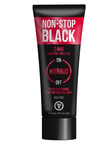 Power Tan Non-Stop Black Tingle Gelee DHA Free Sunbed Tanning Accelerator with Algotan-P Tinted Gel for Dark Tan Warm Glow Peach Scented UV Hybrid Tanning Cream 250ml