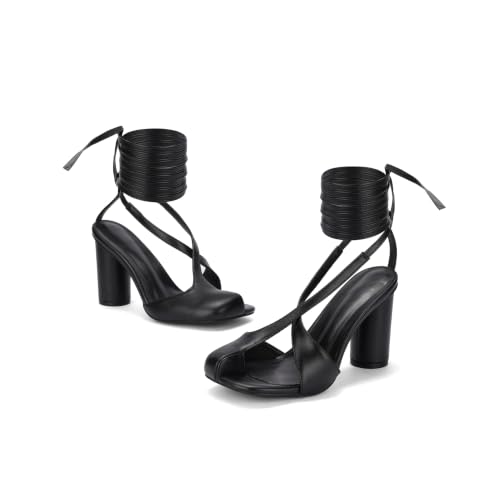 Image of perixir Gold Heels for Women, High Heels with Spiral, 4.17 inch Stiletto Heeled Sandals for Dressy Women, Lace Up Sandals Comfortable Slingback Sandal