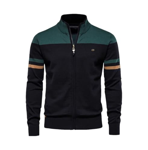 Men 100% Cotton Zip-Up Cardigan Casual Patchwork Fashion Youth Knitted Sweaters Long Sleeve