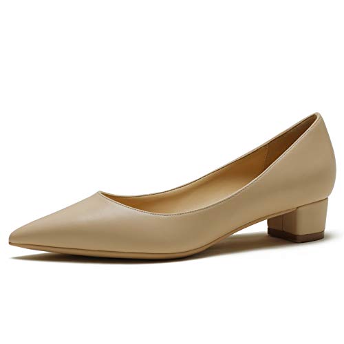 LEMUTISME Women's Classic Pointed Toe 1 Inches Comfort Slip On Low Chunky Heel Dress Pumps Shoes for Office