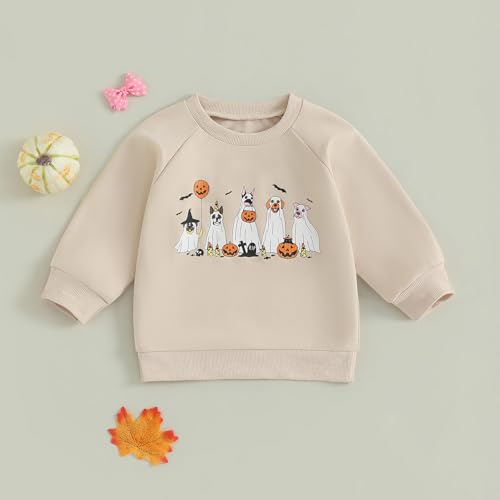 Toddler Baby Boy Halloween Outfit Pumpkin Ghost Print Sweatshirt Long Sleeve Tops Pullover Cute Fall Winter Clothes3