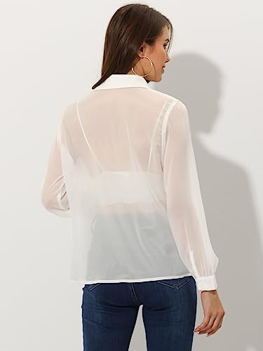 Allegra K Sheer Button Up Blouse for Women's See Through Mesh Long Sleeve Shirt Tops