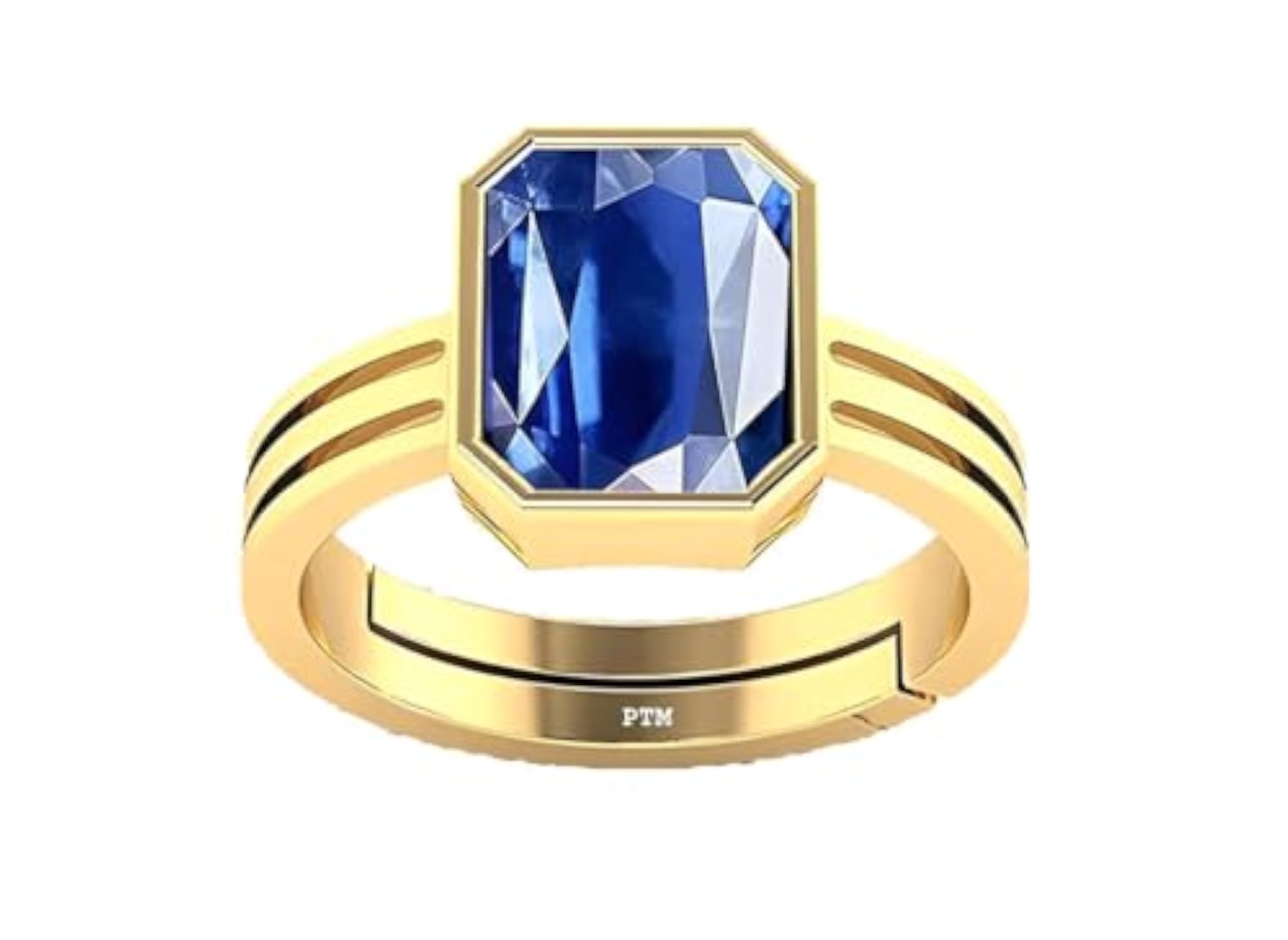 Natural Blue Sapphire Panchdhatu Gold Plated Adjustable Ring, 5 Carat