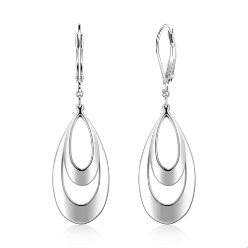 ALEXCRAFT 925 Sterling Silver & 14K Gold Plated Teardrop Dangle Earrings Double Teardrop Leverback Dangle Earrings for Women Hypoallergenic Trendy Prom Fashion Jewelry Gifts