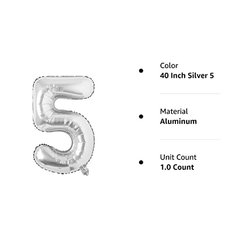 40 Inch Letter Balloons Silver Alphabet Number Balloon Foil Mylar Party Wedding Bachelorette Birthday Bridal Shower Graduation Anniversary Celebration Decoration Can Fly With Helium (40 Inch Silver 5) #TOP3