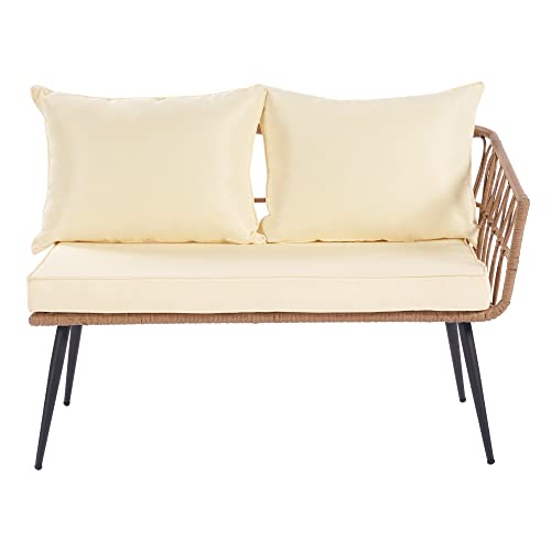 Goohome Patio Furniture Set, Indoor Outdoor Pe Wicker 6-Seat Conversationsetsectional Sofa W/Tempered Glass Table Top, Waterproof Cushions Cover, For Yard Porch Poolside Lawn, E-Yellow #TOP4