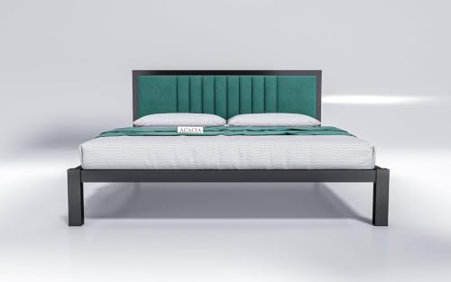 Image of Craft Modern Upholstered Queen Size Bed for Bedroom | Metal Double Bed | Platform Cot Bed with Upholstery Premium Fabric | 6.5 x 5 Ft | Powder Coated Metal Bed | Green