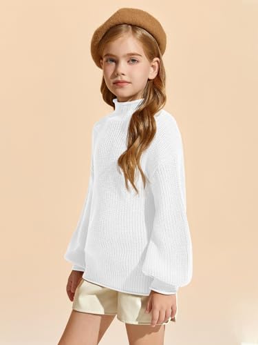 rrhss Girls Mock Neck Loose Knit Sweaters Kids Long Sleeve Slouchy Warm Cute Fashion Pullover Tops 5-14 Years3