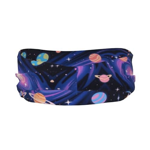 Boys Girls Sports Sweat Band, Multipurpose Long Head Ribbon for Sports Workout Spa, Fashion Universe Galaxy Stars Planets Art Headdress Hand Decor3