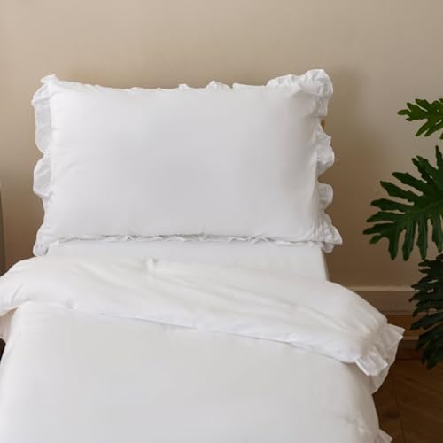Image of CLOTHKNOW 4Pieces White Ruffle Toddler Bedding Sets for Girls Comforter | Soft Crib Bed Sets, All Season, Farmhouse Comforter Sets
