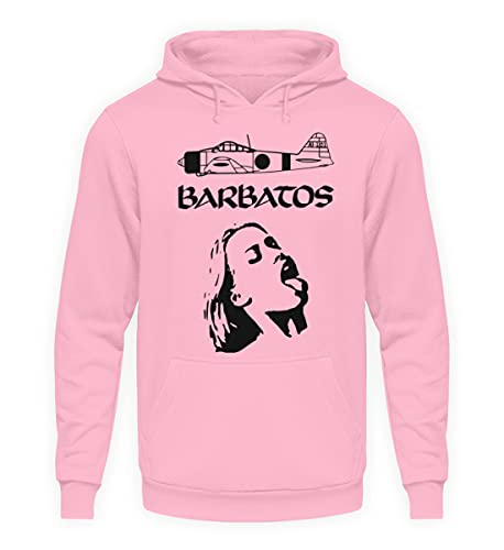 Pull à capuche Barbatos Rocking Metal rose en taille S avec grand imprimé graphique