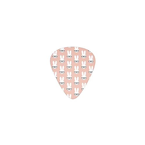 ウサギ メガネ ピンク デザインギターピック guitar pick ティアドロップ型 エレキギター/アコースティックギター/クラシックギター/ベース等の練習に最適な12枚セット
