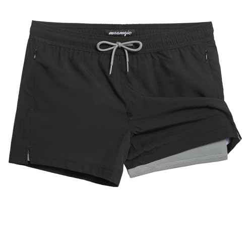 maamgic Mens Swim Trunks with Compression Liner Short Stretch Mens Bathing Suit Quick Dry Swimming...
