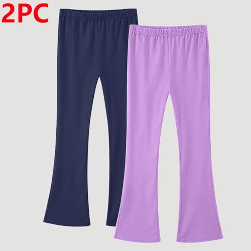 2-Pack Girls Flare Leggings Stretch Kids High Waisted Bell Bottom Comfy Cotton Athletic Casual Dance Pants for 3-14 Years3