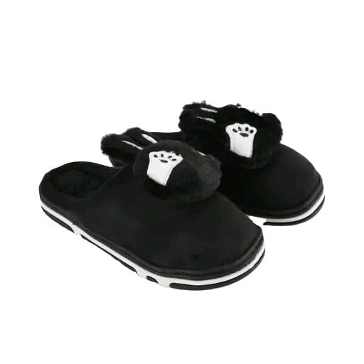 Women Winter Plush Slippers, Black, Soft Faux Fur Warm Indoor Home Footwear, Anti-Slip Sole, Cute Bunny Design-picture-18