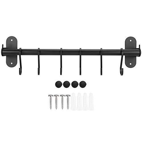 Tomotato Wall-Mounted Kitchen Utensil Organizer – 40cm Aluminum Hanging Rail with 6 Hooks – Space-Saving Storage Rack for Spoons, Ladles, Towels – Rust-Resistant & Sturdy Design – Easy Install