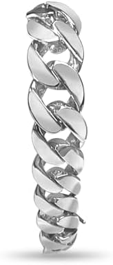 TEX 18k Solid White Gold Handmade 15mm Curb Link Bracelet, 10"