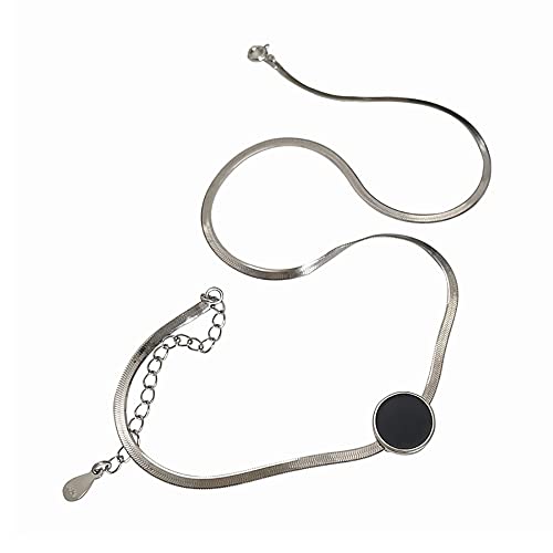 YCQYM Collar con Colgante Redondo de Pegamento de Gota de Plata, Cadena Corta de clavícula Que combina con Todo para Mujer