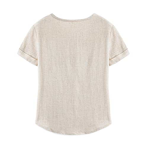 Curipeer Boys Girls Button Down Shirts Cotton Linen Unisex Tee for Spring Summer2