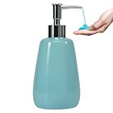 Cyan Hand Soap Dispenser Ceramics Bottles with Elegant Pump Top Bathroom Empty Shampoo Bottles 10oz/300ml