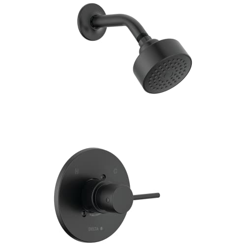 Image of Delta Modern 14 Series Shower Faucet Set, Matte Black Shower Head and Handle Set, Valve Trim Kit, Matte Black T14259-BL-PP (Valve Not Included)