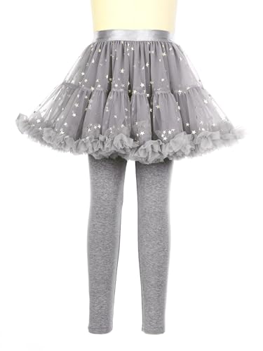 JEYPINMI Girls Leggings with Skirt Footless Pants Ruffle Twinkle Star Sparkly Tulle Skirt Leggings 1-7 Years3