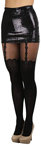 Image of ToBeInStyle Women's Faux Print Suspender Garter Sheers Pantyhose