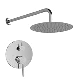 Set Doccia Ad Incasso Con Miscelatore A Due Vie Monocomando, Soffione Tondo Ultra Slim 25 Cm E Braccio 35 Cm In Acciaio Inox Satinato – Kit Doccia Completo Con Corpo Incasso Linea York