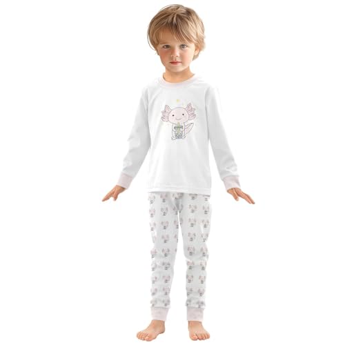 Cartoon Pajamas Set Cute Axolotl Drinking Long Sleeve PJs Cotton Jammies Sleepwear Top and Pants Multicolor3