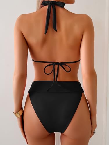TASHEHE Women's Triangle Ruched Bikini Set Sexy Two Piece Swimsuit Halter Sliding Rings Bathing Suit3